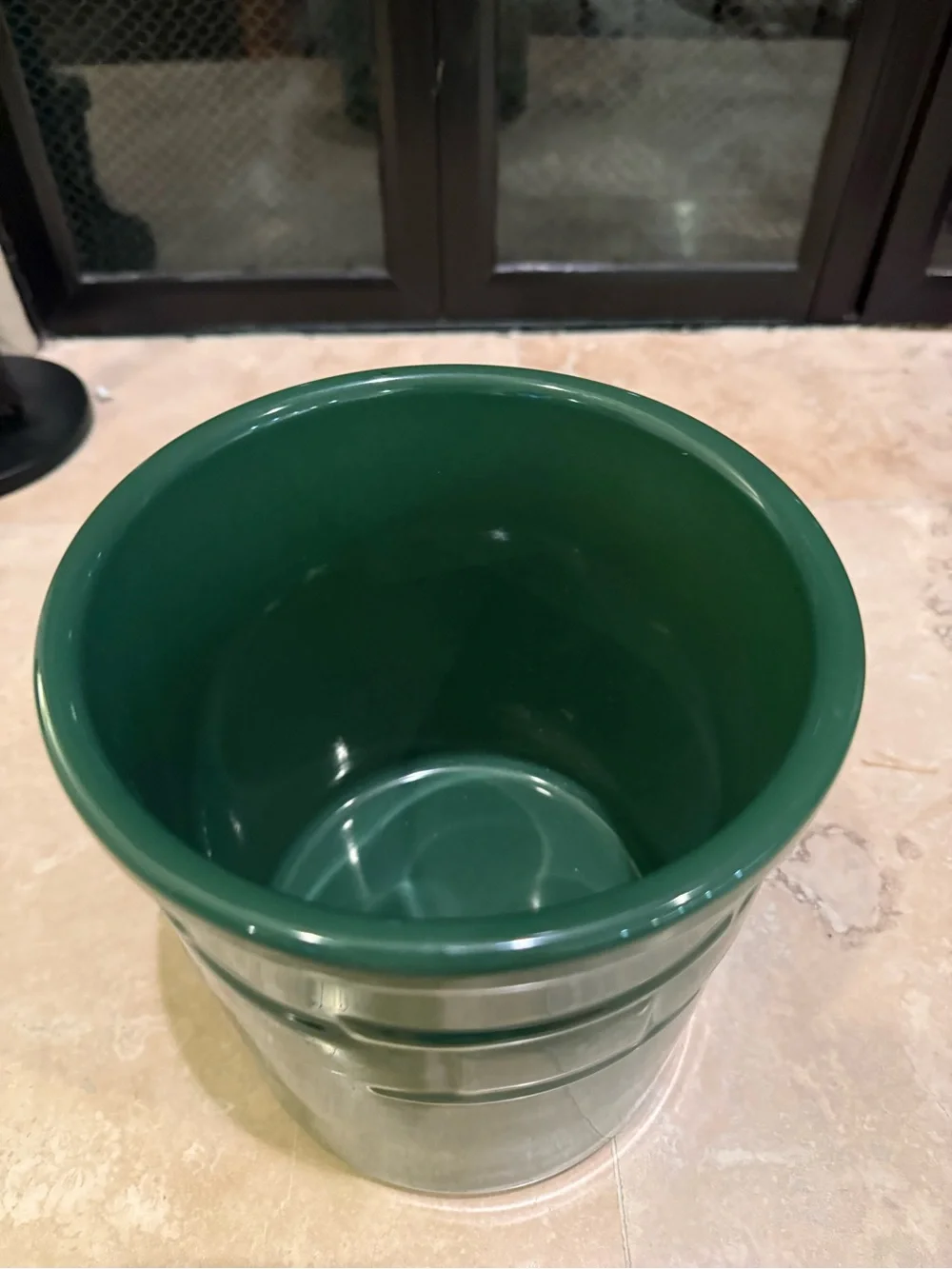 Longaberger Pottery Green Utensil Holder Crock Woven Traditions Made In USA